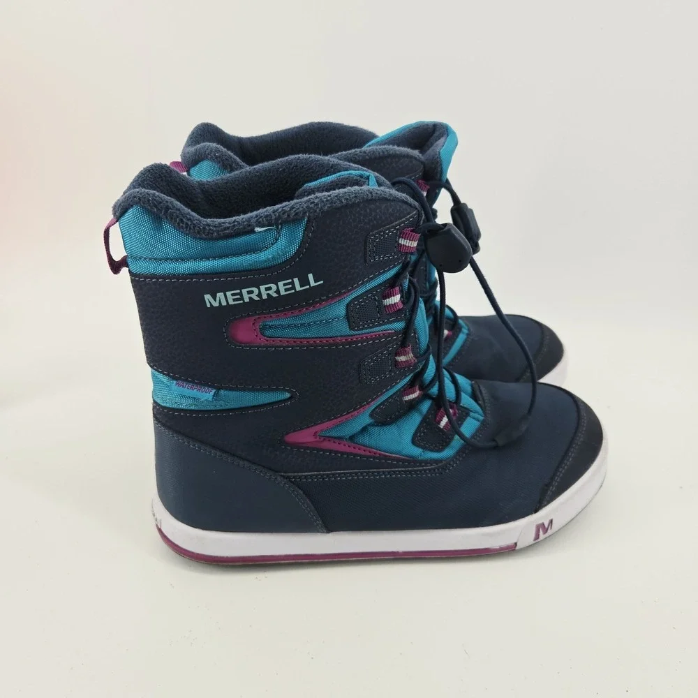Merrell Kid's Snow Winter Boots Bank 3.0 Waterproof Grey/Aqua Sz 6M Youth